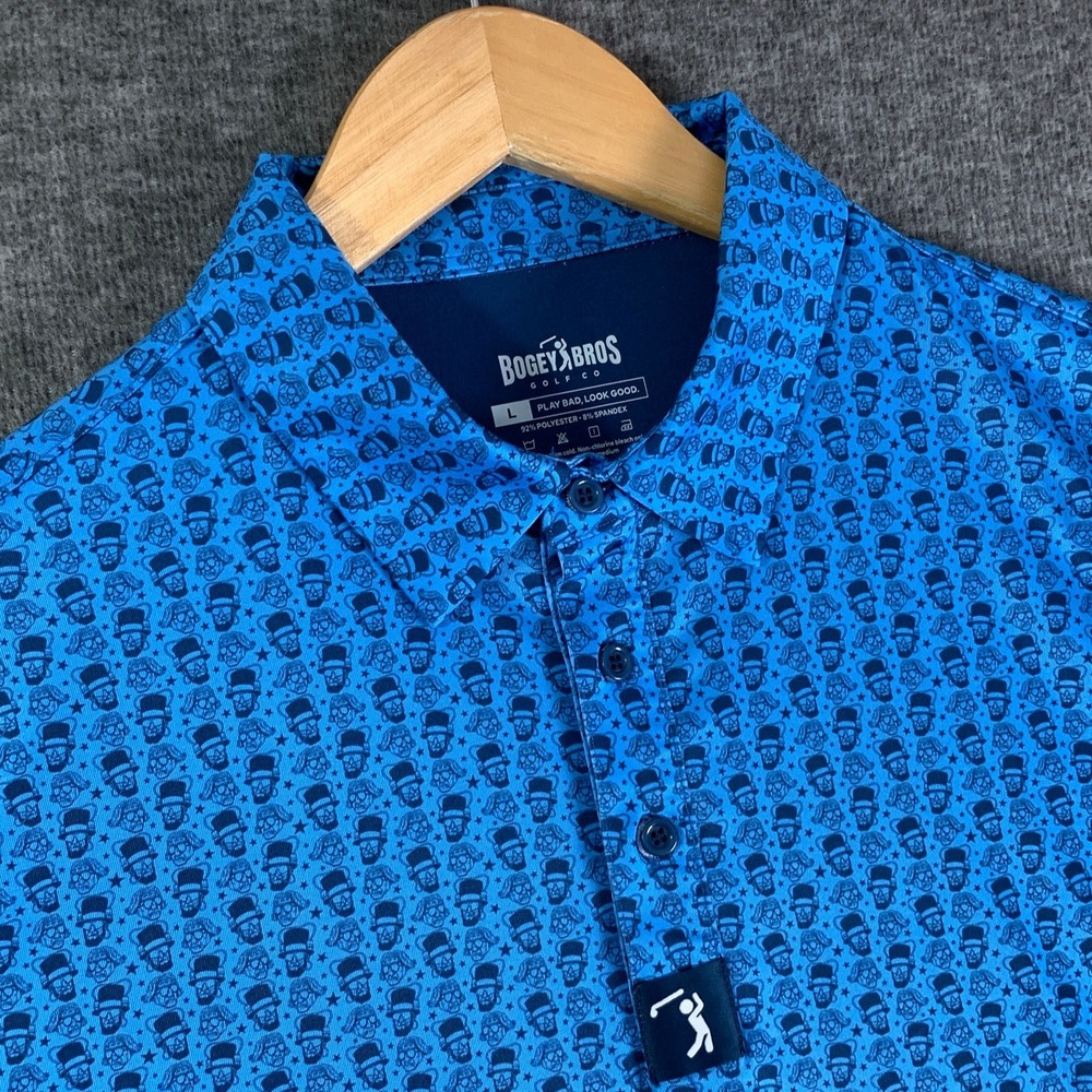 Bogey Bros Polo Men Large Geometric Blue Uncle Sam USA Fourth Of July Golf